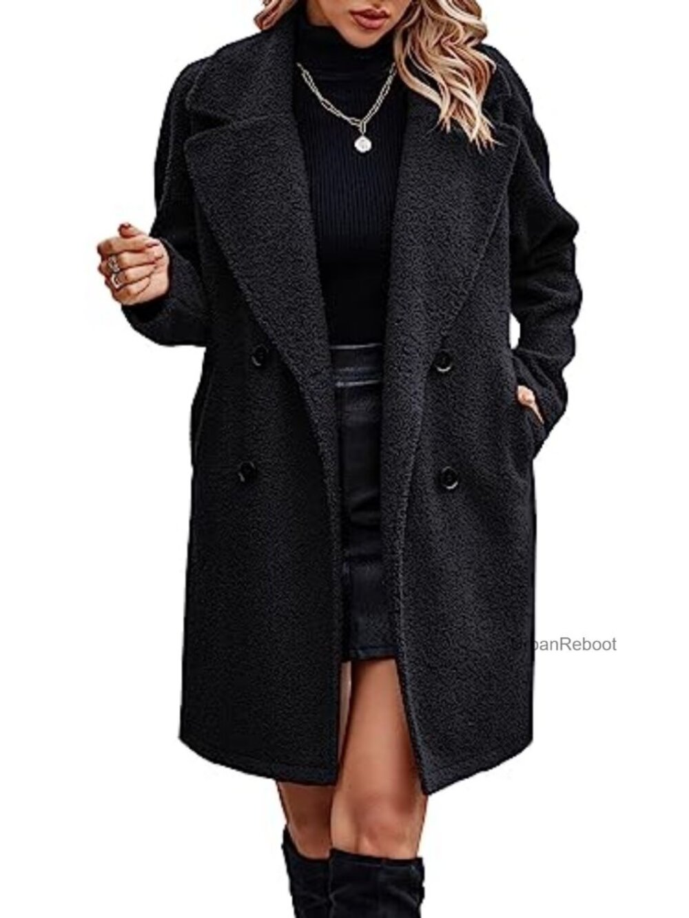 Sherpa Faux Fur Trench Coat Fuzzy Fleece Button Cardigan Pockets